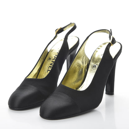 Chanel Grosgrain Cap Toe Slingback Pumps 36 Black 3 of 9