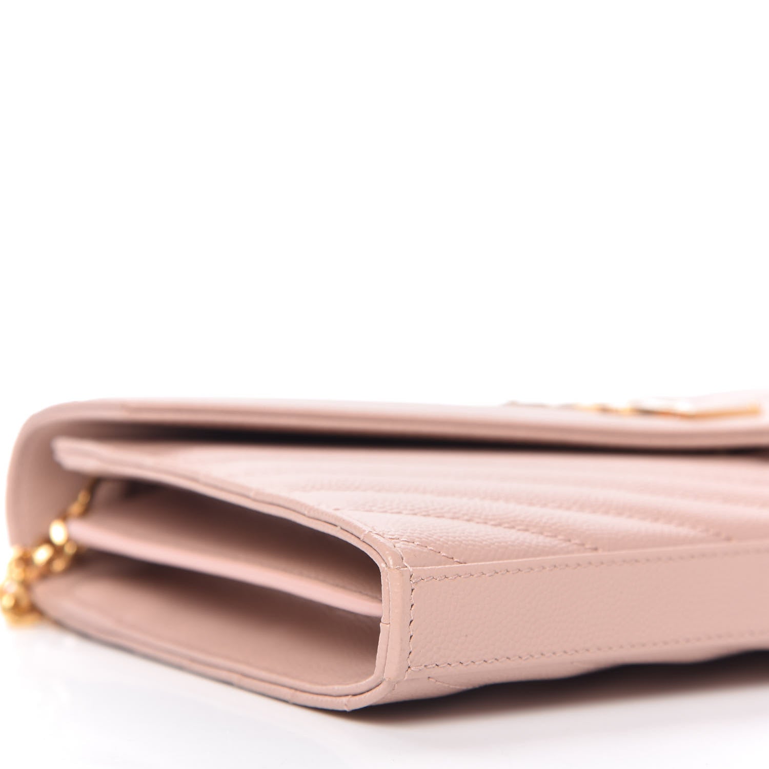 Saint Laurent Grain De Poudre Matelasse Chevron Monogram Chain Wallet Pale Pink 6 of 11