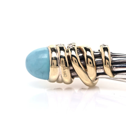 David Yurman Sterling Silver 18K Yellow Gold Diamond Turquoise 6mm Helena Cuff Bracelet 4 of 4