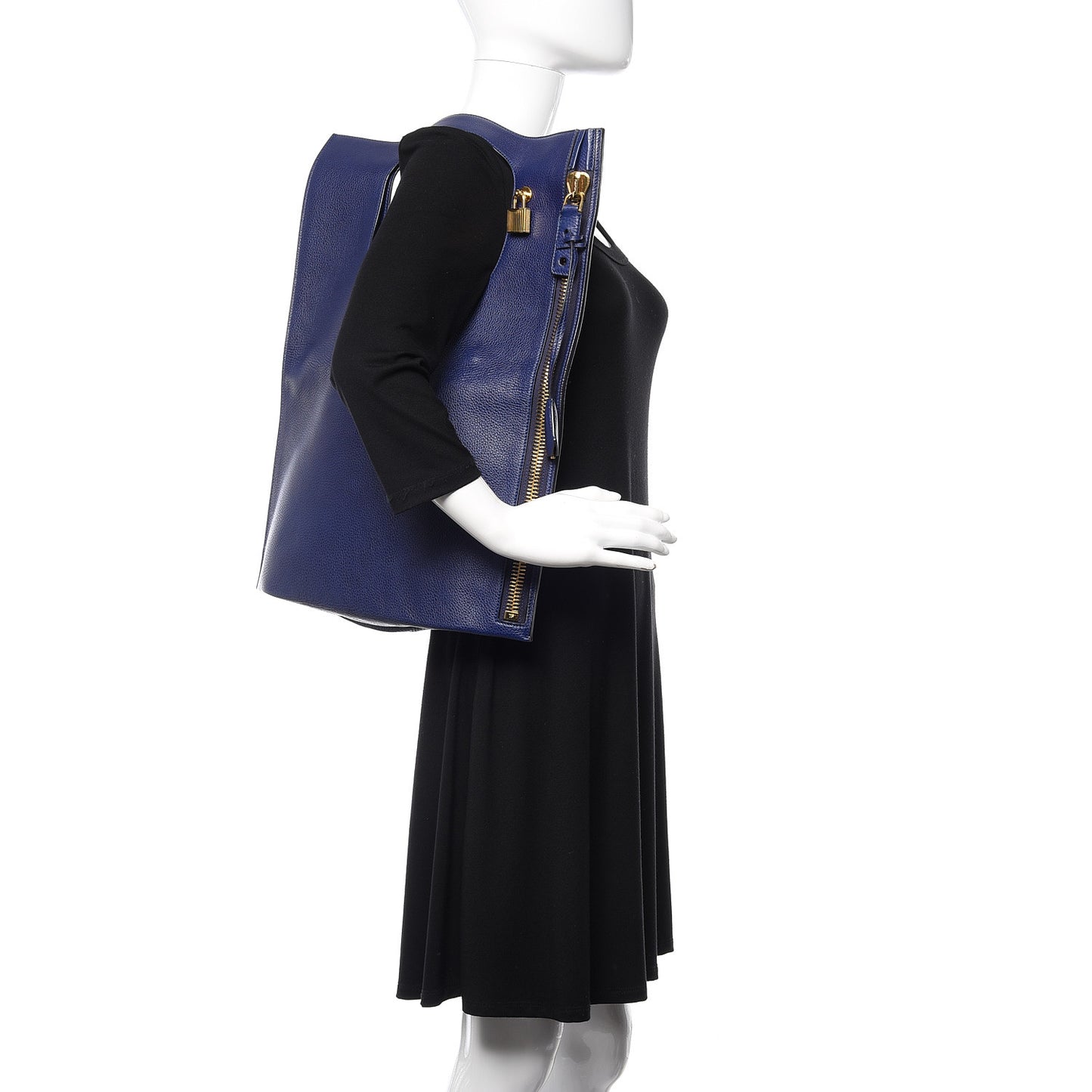 Calfskin Large Alix Padlock Zip Shoulder Bag Cobalt
