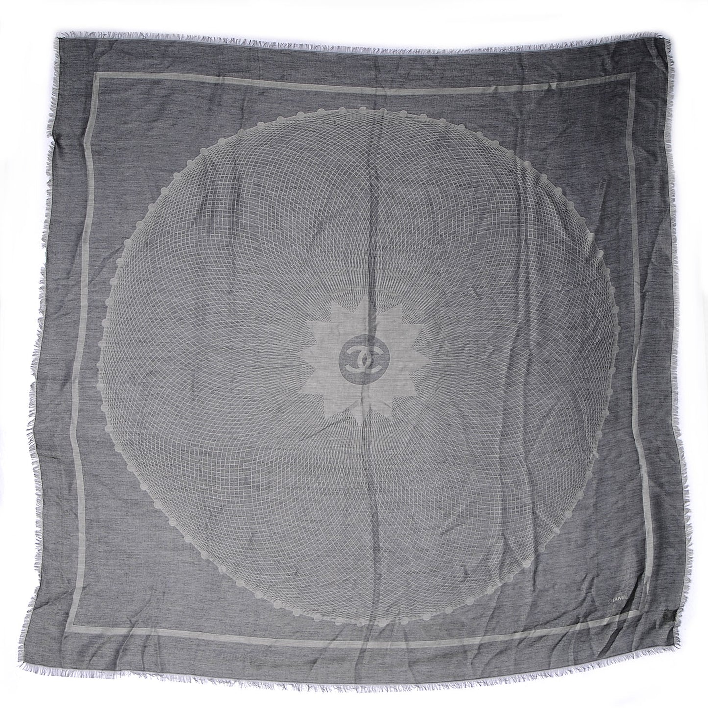 Cashmere Silk Spirograph Scarf Shawl Black White