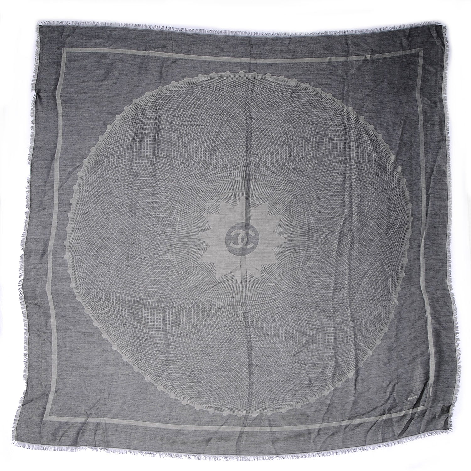 Chanel Cashmere Silk Spirograph Scarf Shawl Black White 2 of 5