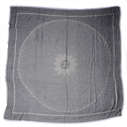 Chanel Cashmere Silk Spirograph Scarf Shawl Black White 2 of 5