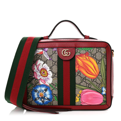 Gucci GG Supreme Monogram Flora Web Small Ophidia Top Handle Shoulder Bag Hibiscus Red 1 of 13