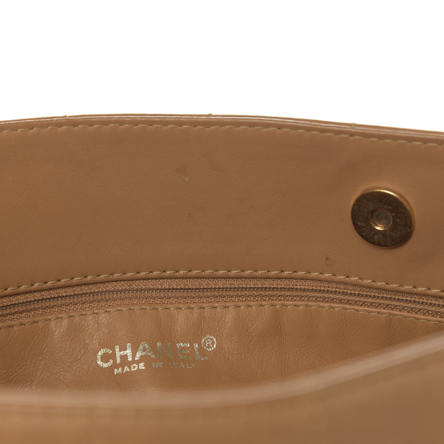 Calfskin Stitched Chocolate Bar Shopping Tote Beige