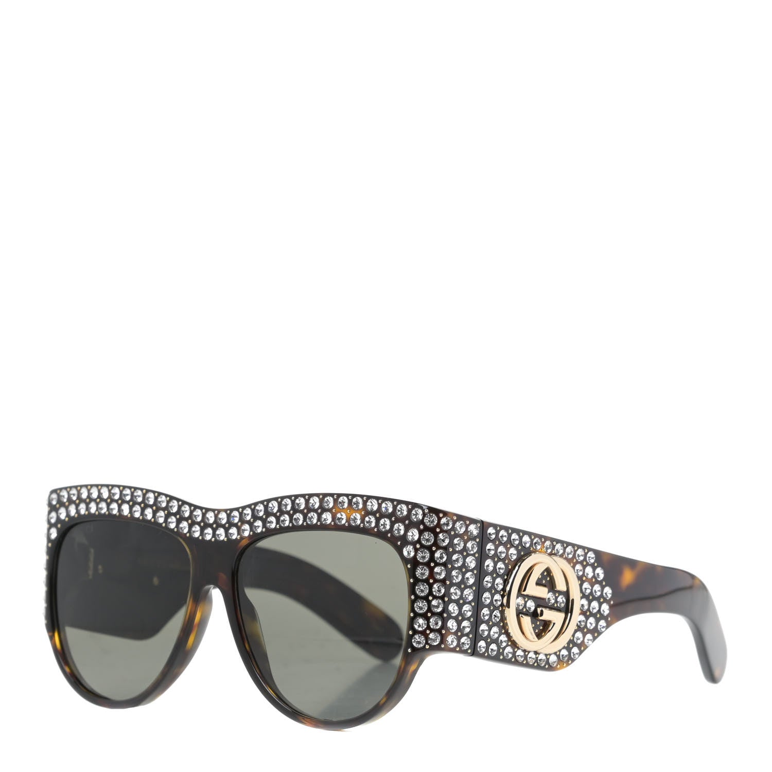Gucci Acetate Crystal Oversize Hollywood Forever Sunglasses GG0144S Tortoiseshell 1 of 4