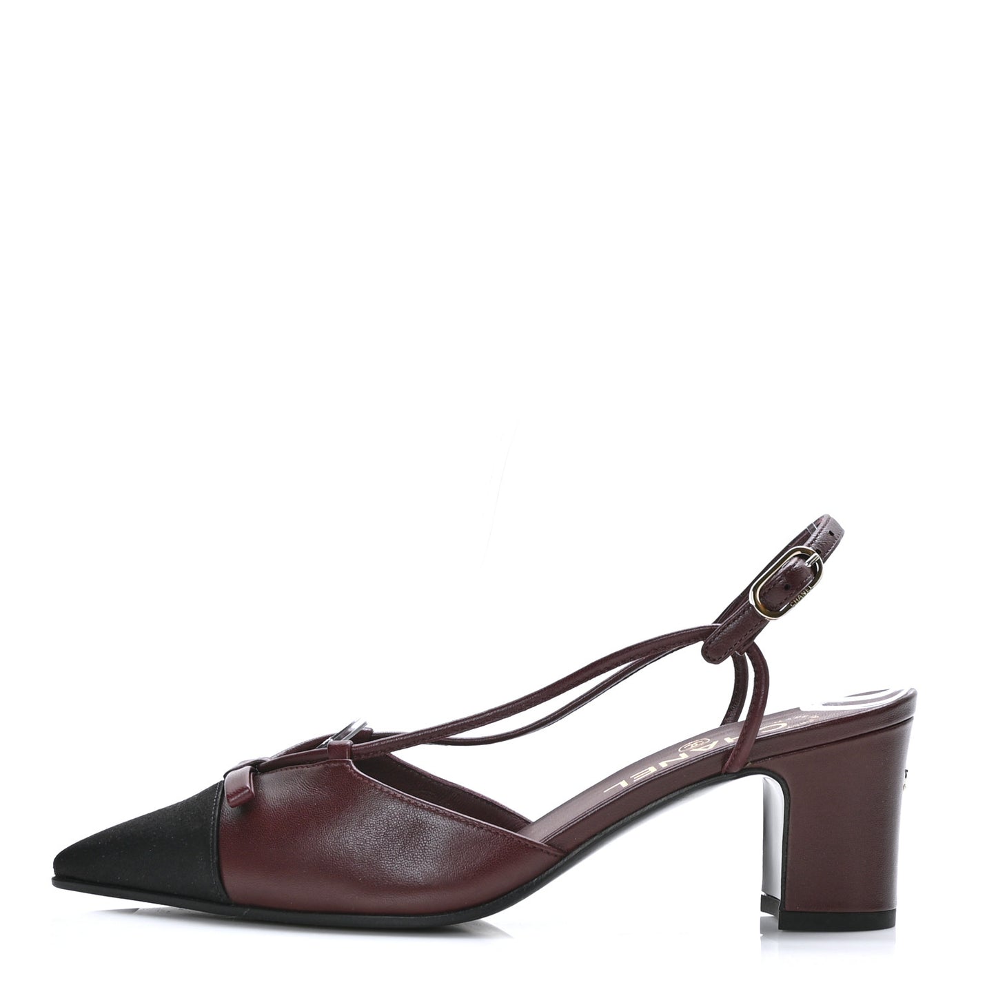 Lambskin Satin Slingback Cap Toe Bow Pumps 37 Burgundy Black