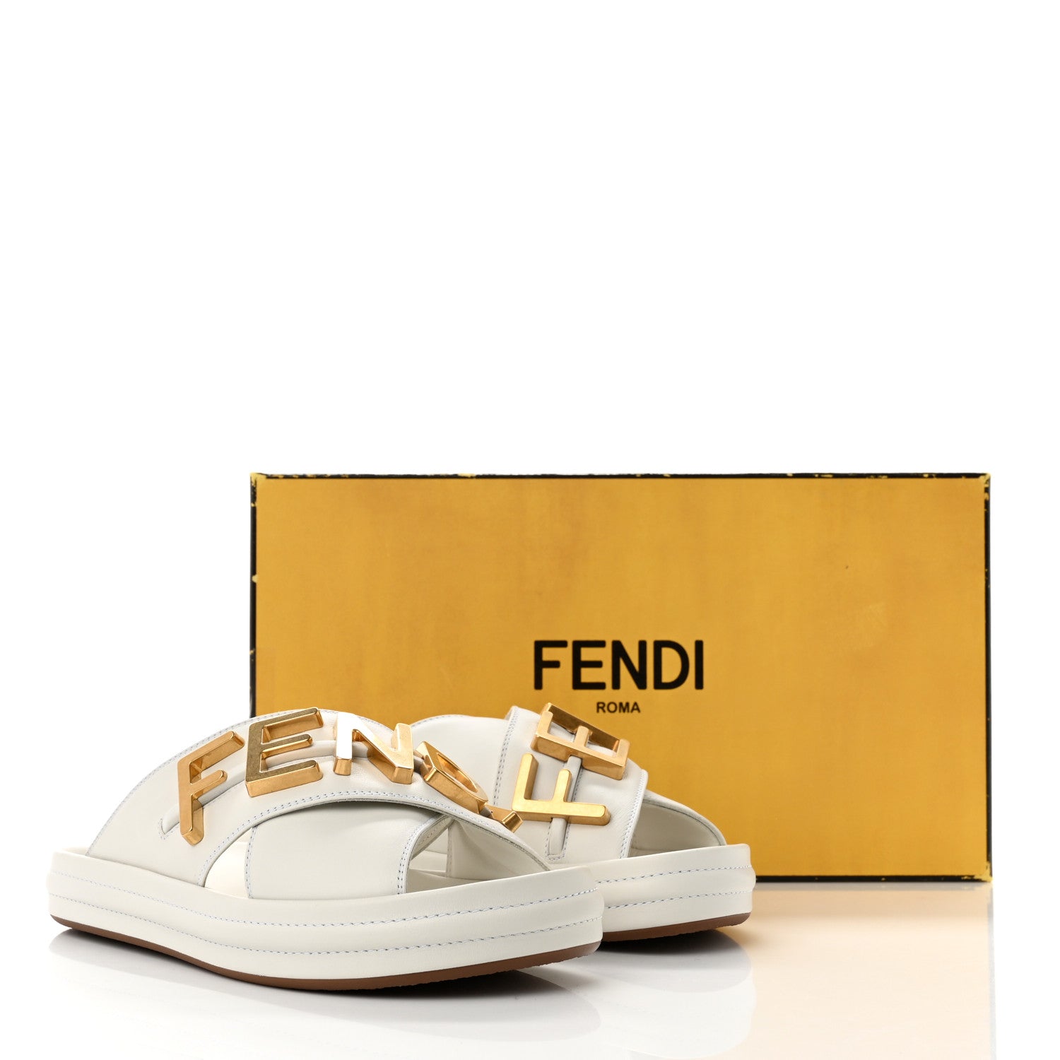 Fendi Vitello Womens Fendigraphy Slide Sandals 37 White Ice 8 of 8
