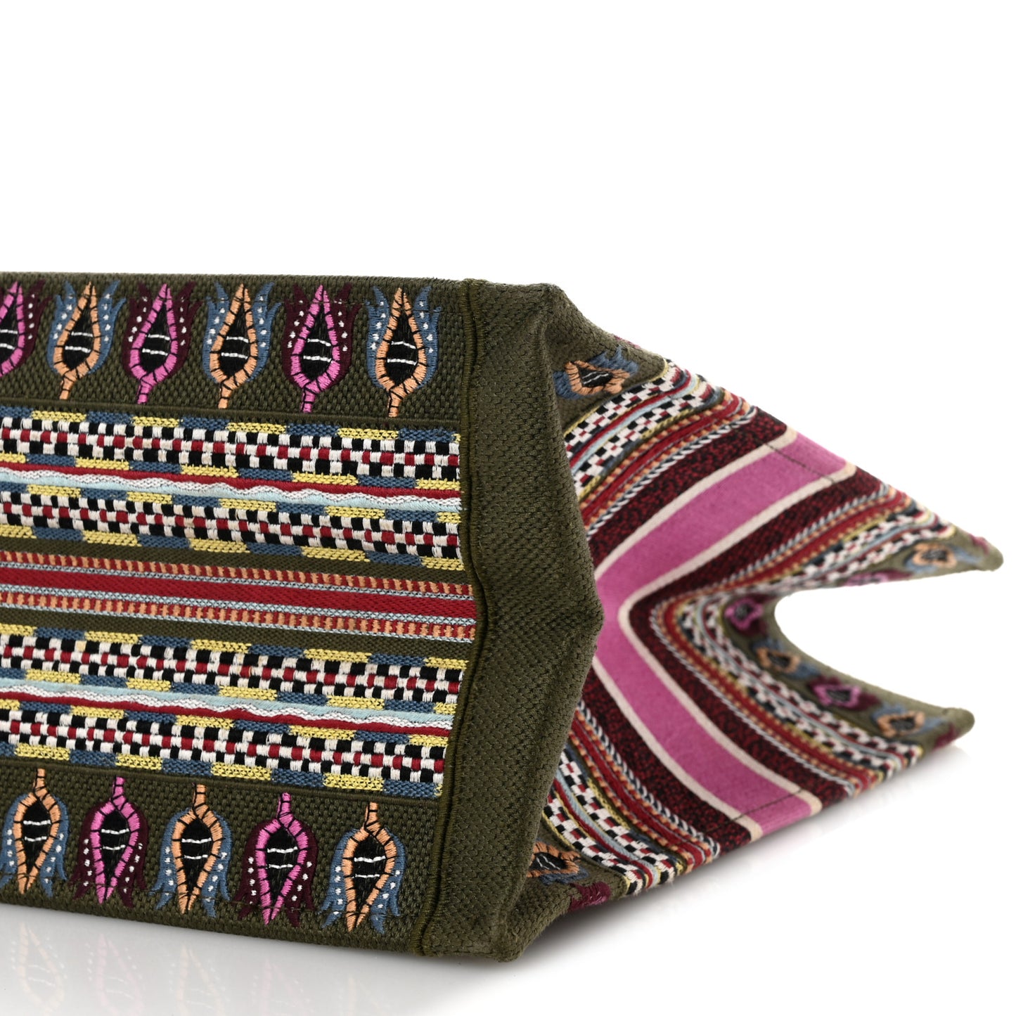 Canvas Embroidered Book Tote Olive Multicolor