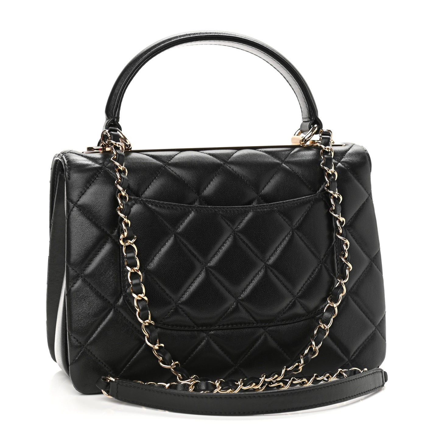 Lambskin Quilted Small Trendy CC Dual Handle Flap Bag Black