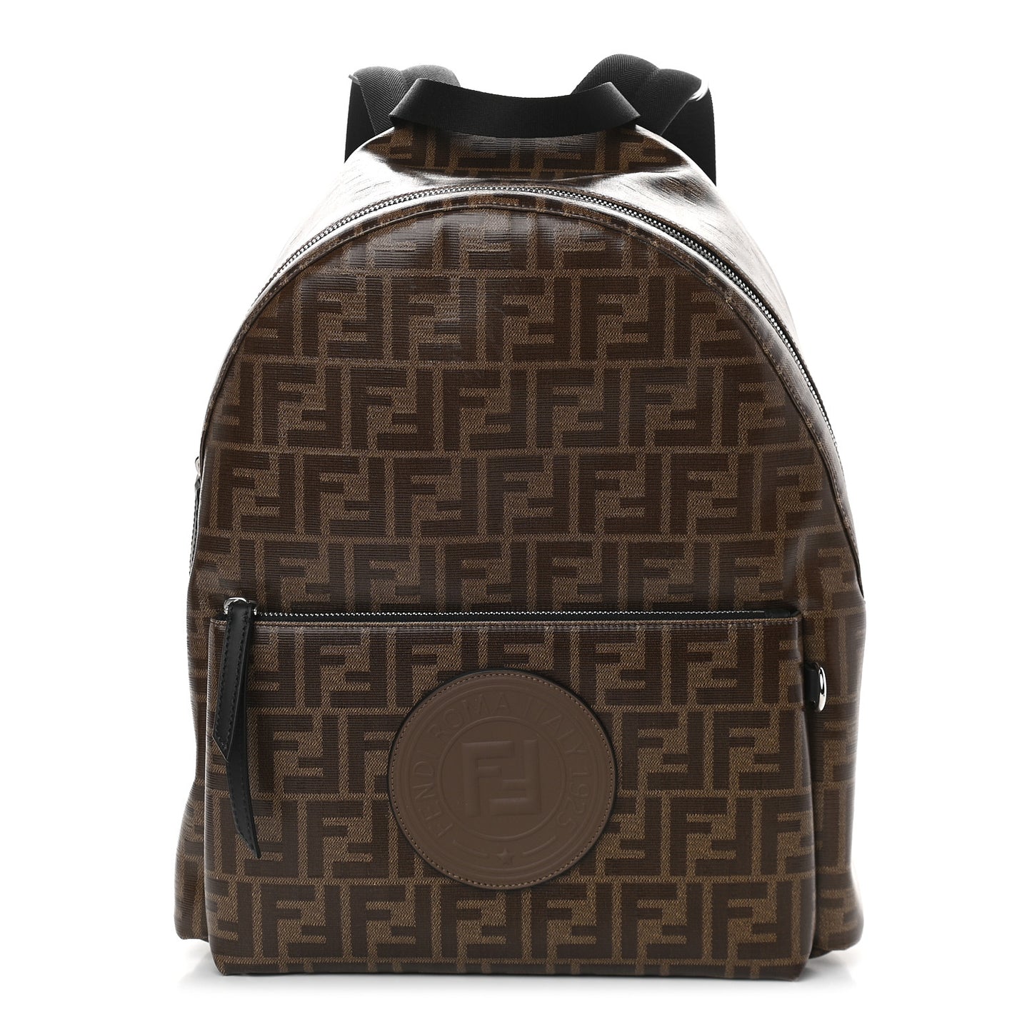 Glazed Fabric Vitello Century FF 1974 Stamp Patch Pouch Pocket Backpack Mogano Panna Black