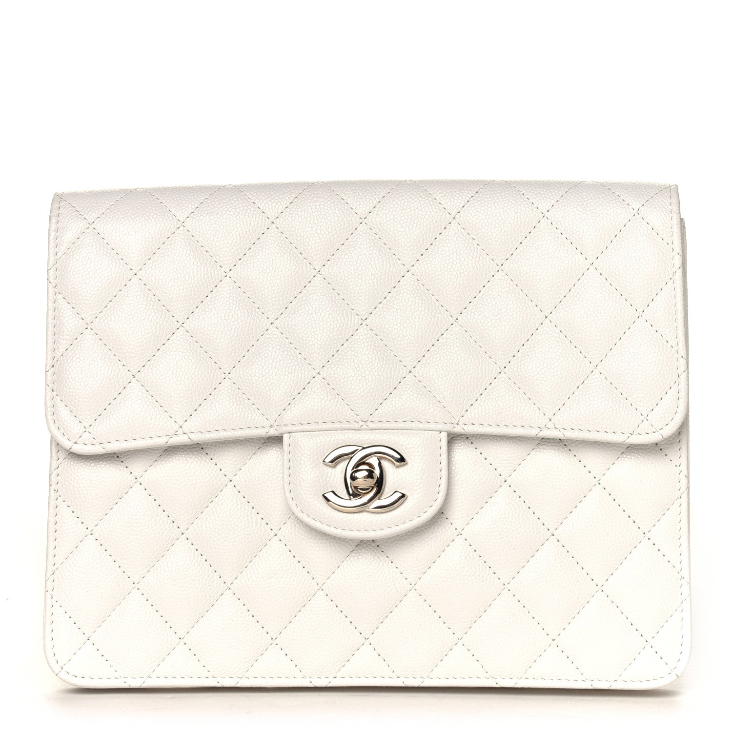 Chanel Caviar Quilted Square Flap Clutch White 2 of 8