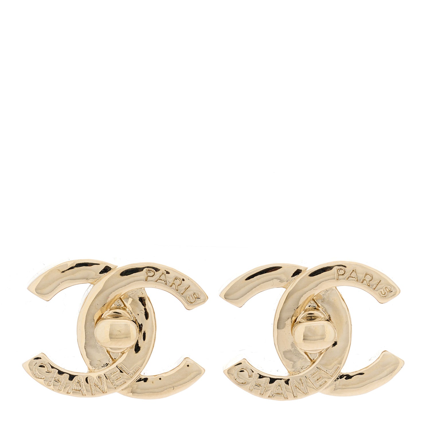 Chanel Metal Logo CC Turnlock Earrings Gold 1 of 5