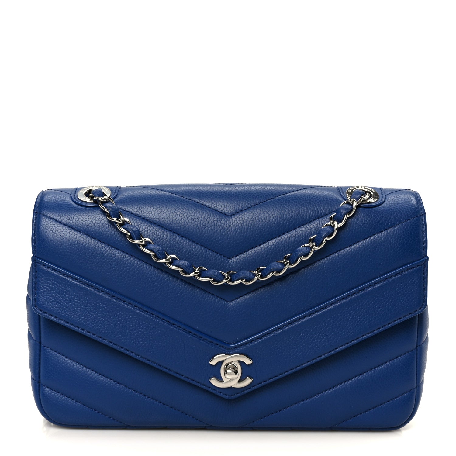Chanel Caviar Chevron Quilted Single Flap Blue 1 of 11