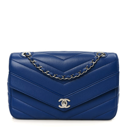 Chanel Caviar Chevron Quilted Single Flap Blue 1 of 11