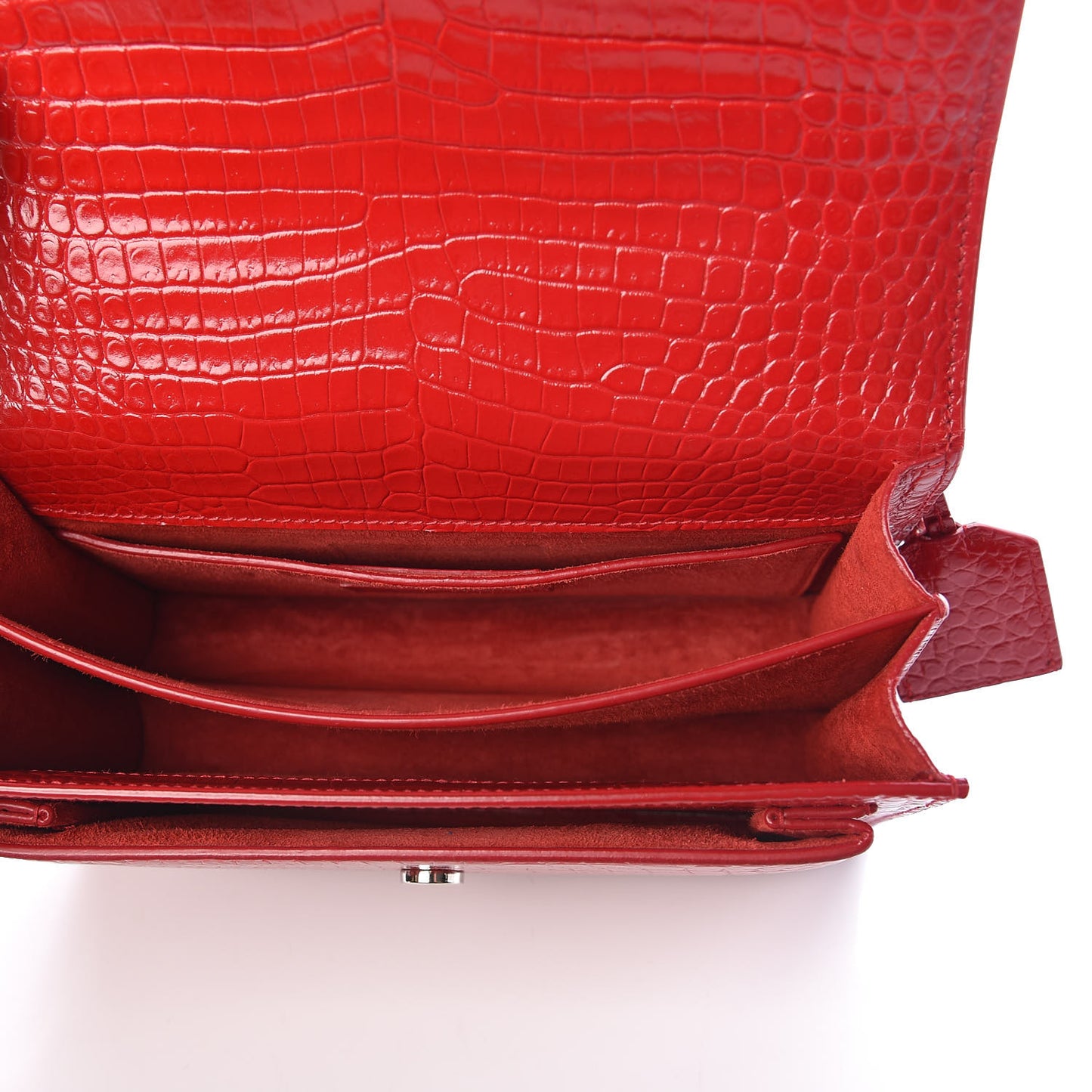 Calfskin Crocodile Embossed Medium Monogram Sunset Rouge Eros