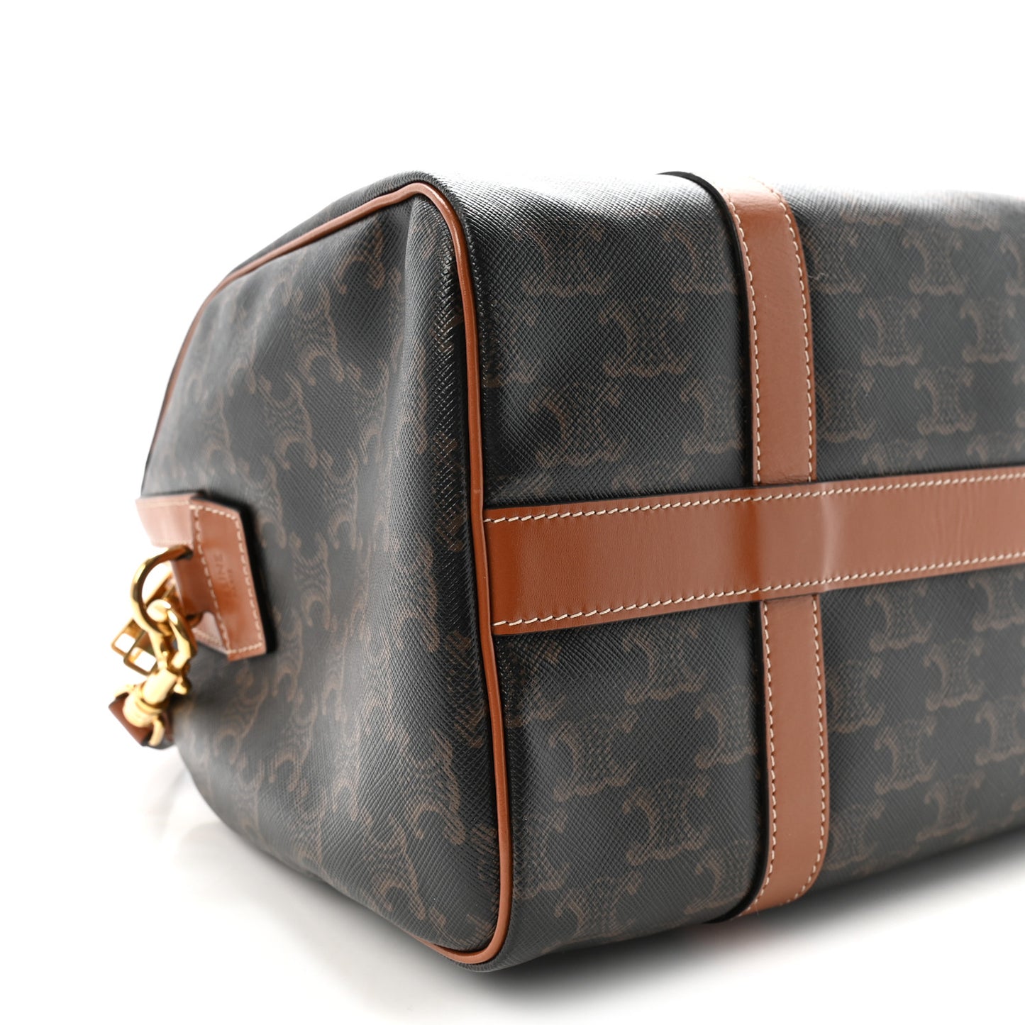 Triomphe Canvas Calfskin Boston Bag Tan