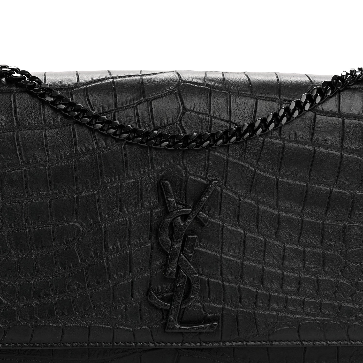 Saint Laurent Calfskin Crocodile Embossed Medium Classic Monogram Kate Satchel Black 9 of 11