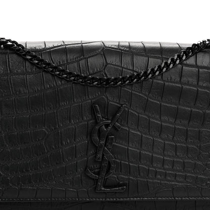 Saint Laurent Calfskin Crocodile Embossed Medium Classic Monogram Kate Satchel Black 9 of 11