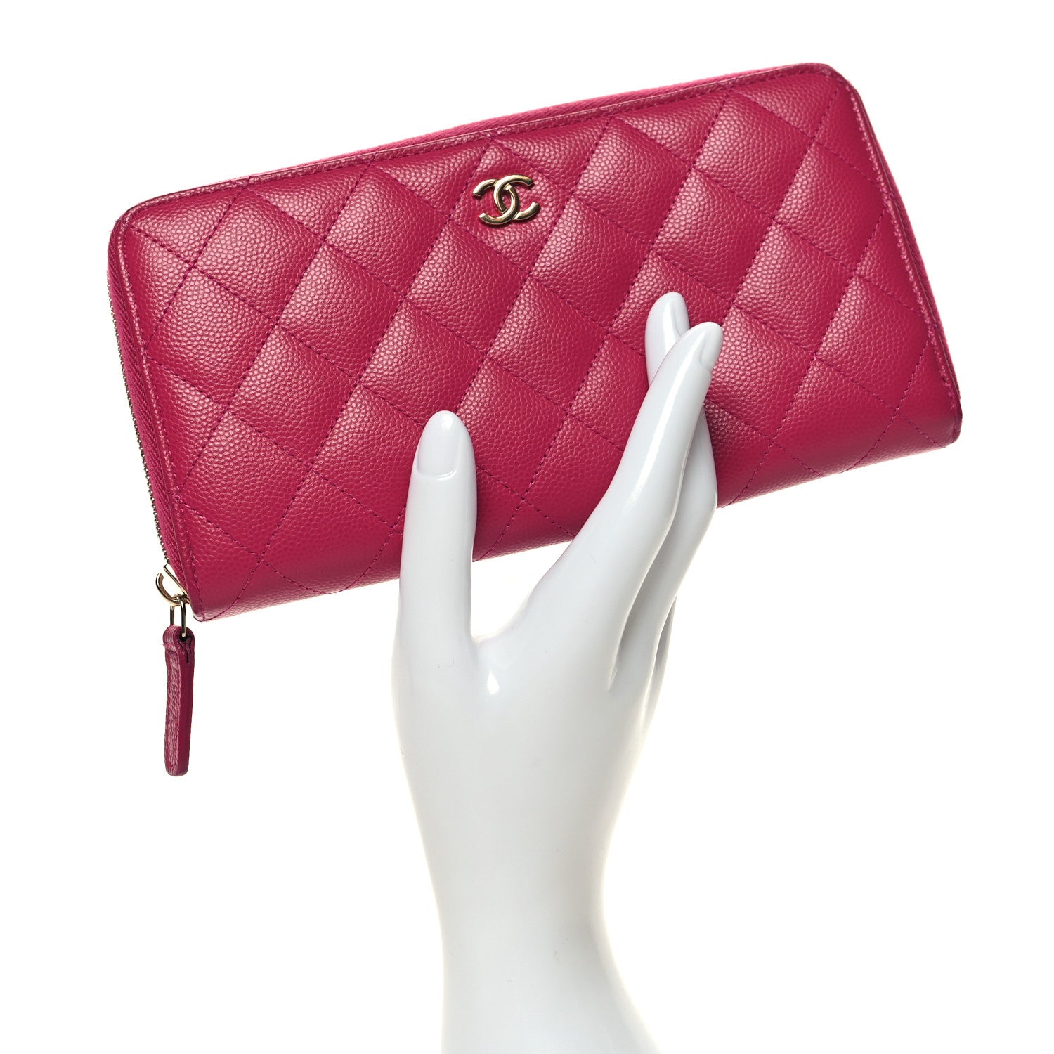 Chanel Caviar Quilted Large Gusset Zip Around Wallet Pink 2 of 9