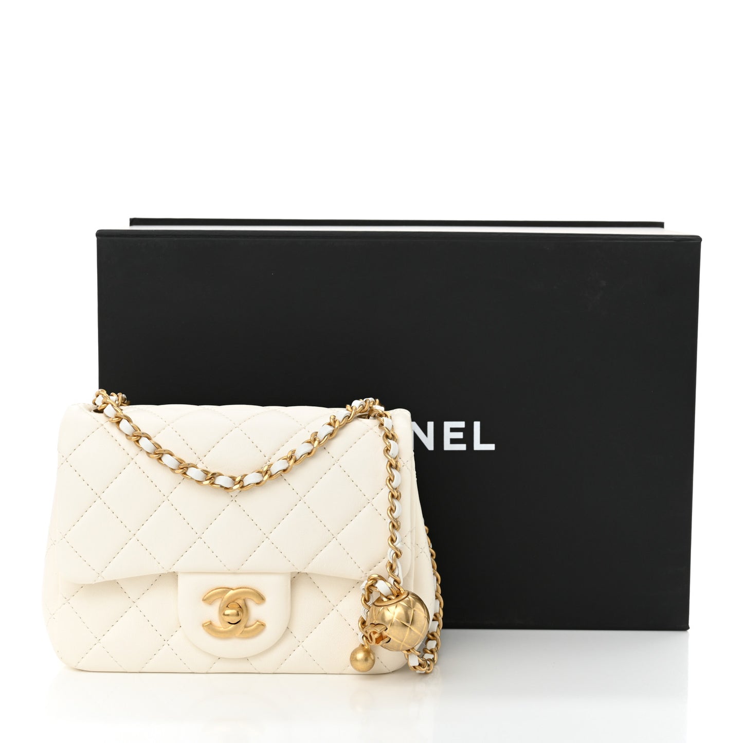 Lambskin Quilted Mini Pearl Crush Flap White