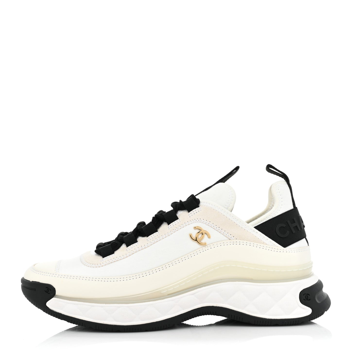 Velvet Calfskin Mixed Fibers CC Sneakers 38.5 Ivory Black