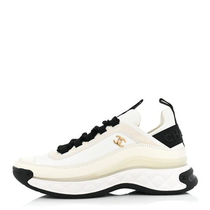 Chanel Velvet Calfskin Mixed Fibers CC Sneakers 38.5 Ivory Black 1 of 11