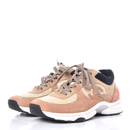 Chanel Suede Calfskin CC Sneakers 36 Beige Pink 3 of 9