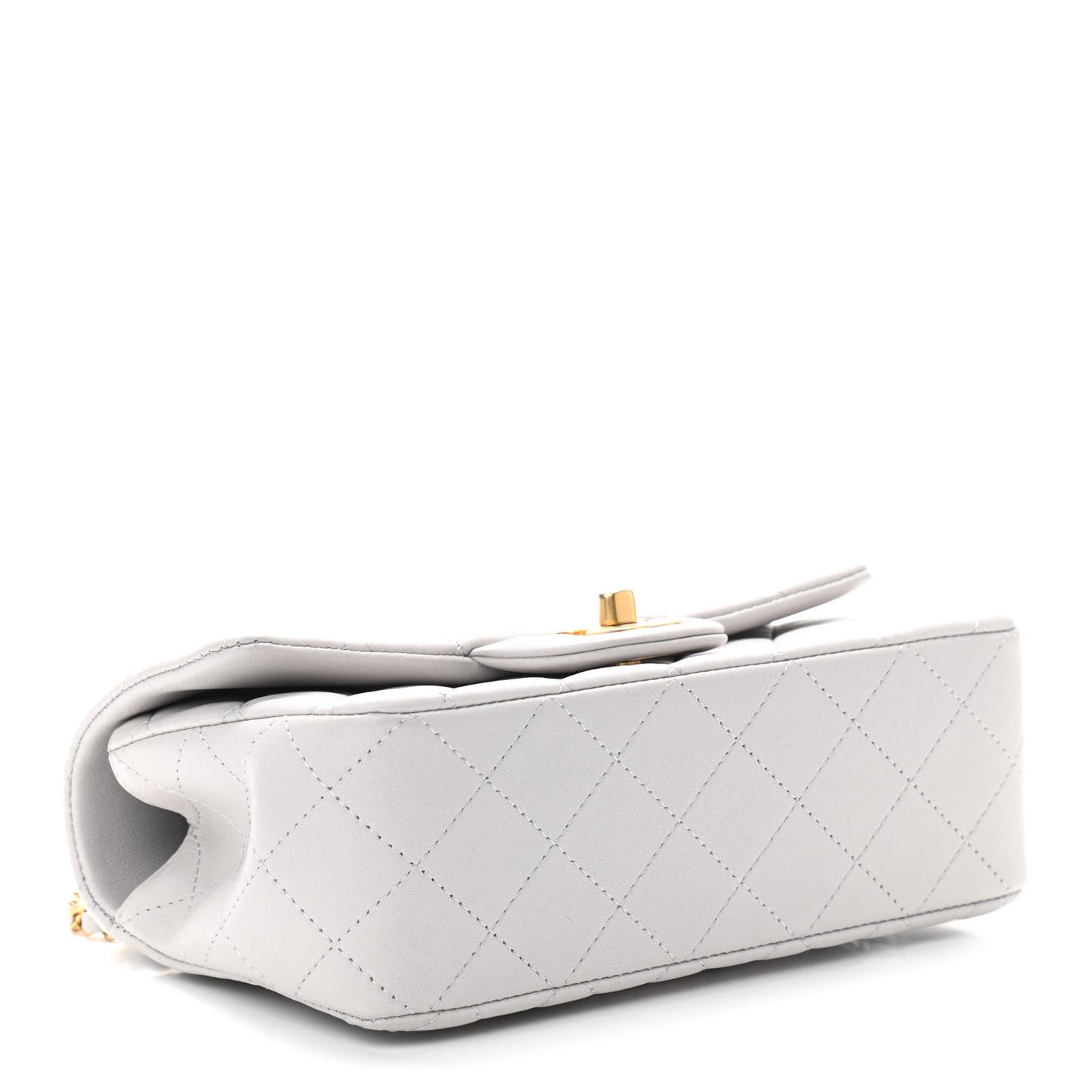 Lambskin Quilted Mini Top Handle Rectangular Flap Grey