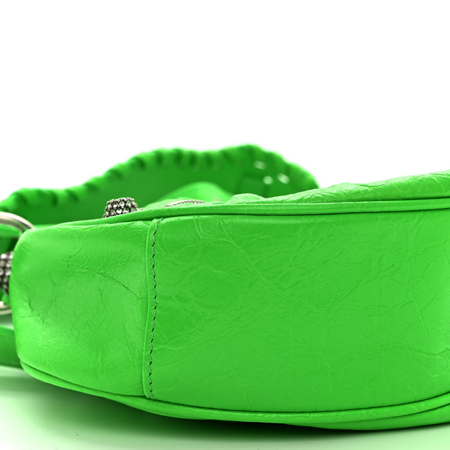 Agneau Arena Crystal Le Cagole Shoulder Bag XS Fluo Green