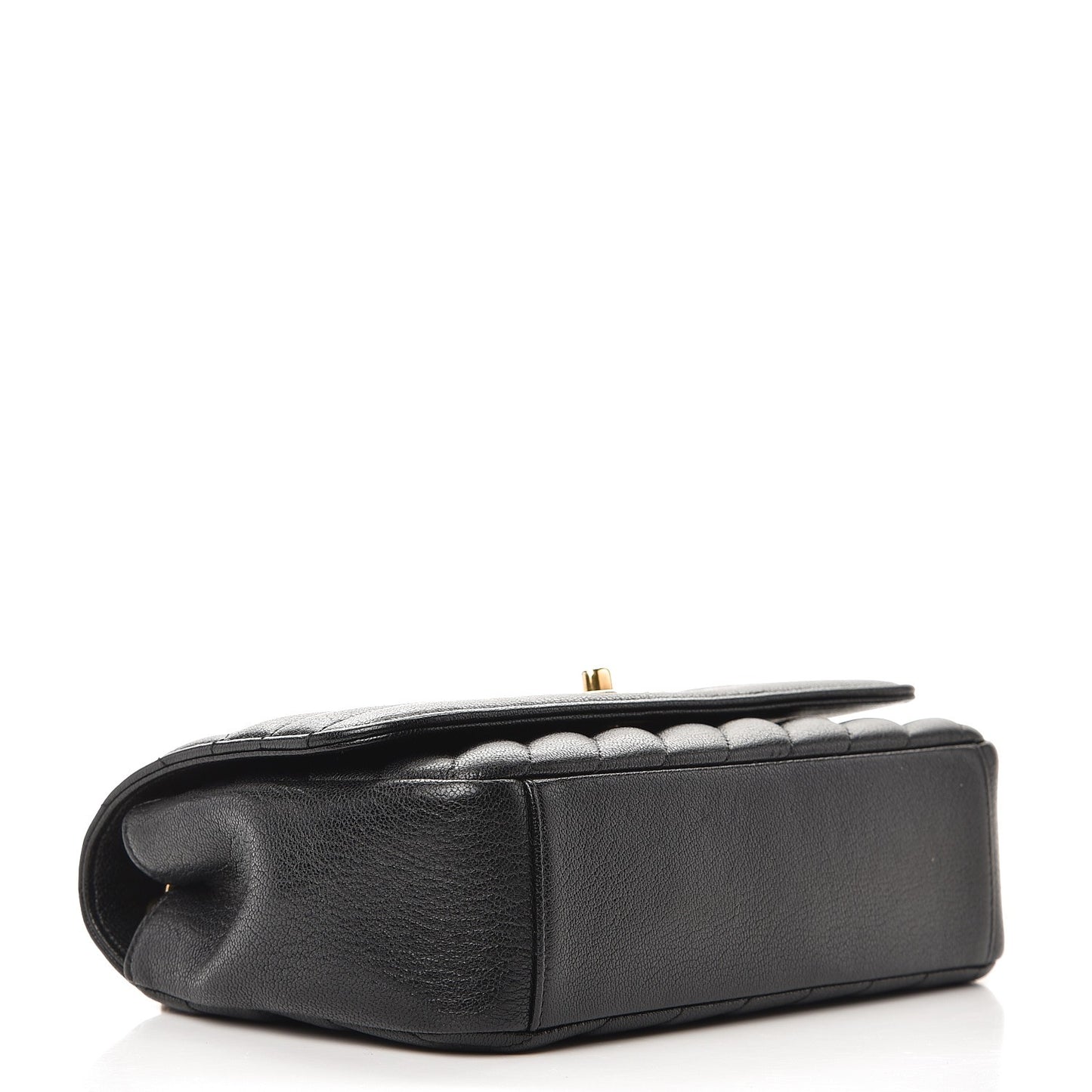 Shiny Goatskin Diagonal Quilted Small Flap Black