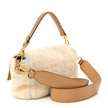 Fendi Shearling Vitello Dolce Macro FF 1974 Baguette White Ice Cuoio Miele Scuro 3 of 11