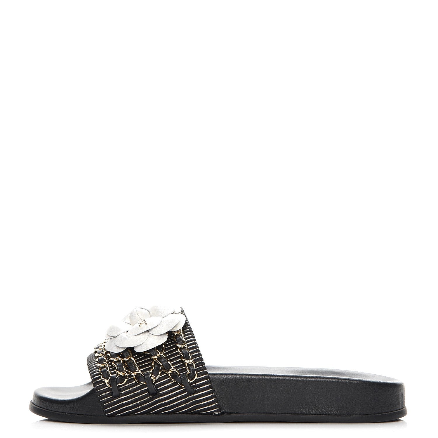 Chanel Calfskin Chain Flat Sandals 38 Black 1 of 9
