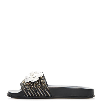 Chanel Calfskin Chain Flat Sandals 38 Black 1 of 9