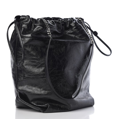 Saint Laurent Cracked Shiny Calfskin Teddy Drawstring Bag Black 4 of 9