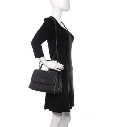 Chanel Caviar Chevron Quilted Small Coco Handle Flap Dark Grey 3 of 12