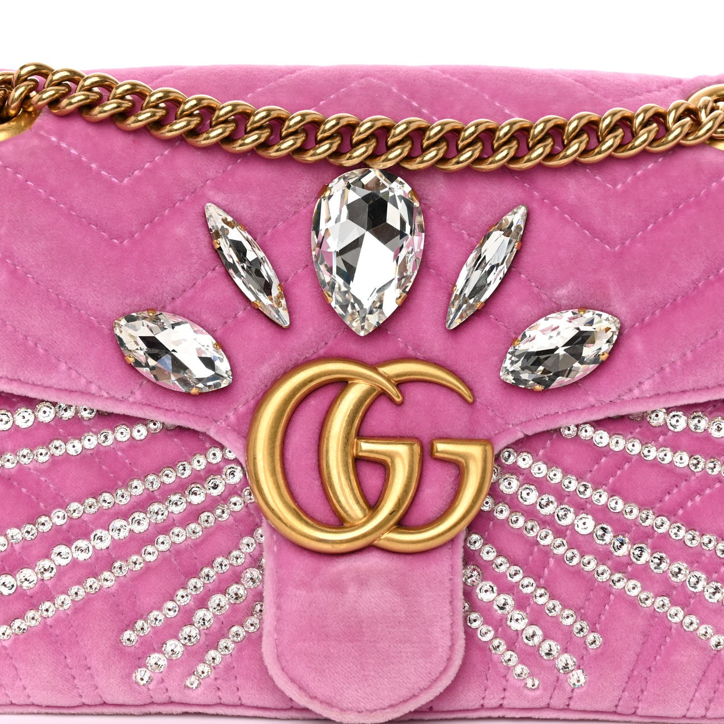 Velvet Matelasse Marquise Crystals Embroidered Small GG Marmont Shoulder Bag Malva