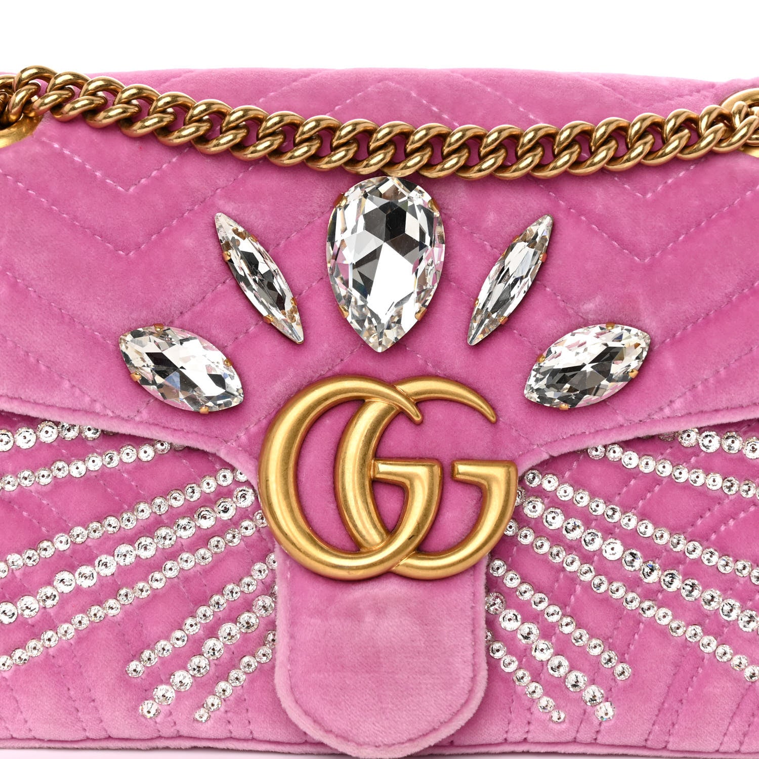 Gucci Velvet Matelasse Marquise Crystals Embroidered Small GG Marmont Shoulder Bag Malva 8 of 10