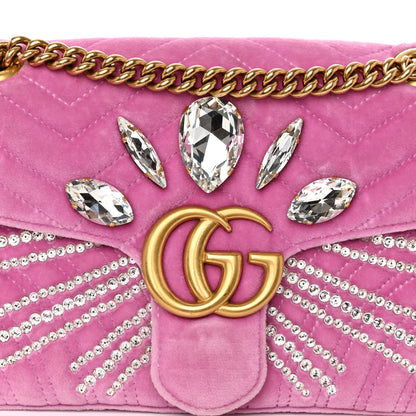 Gucci Velvet Matelasse Marquise Crystals Embroidered Small GG Marmont Shoulder Bag Malva 8 of 10