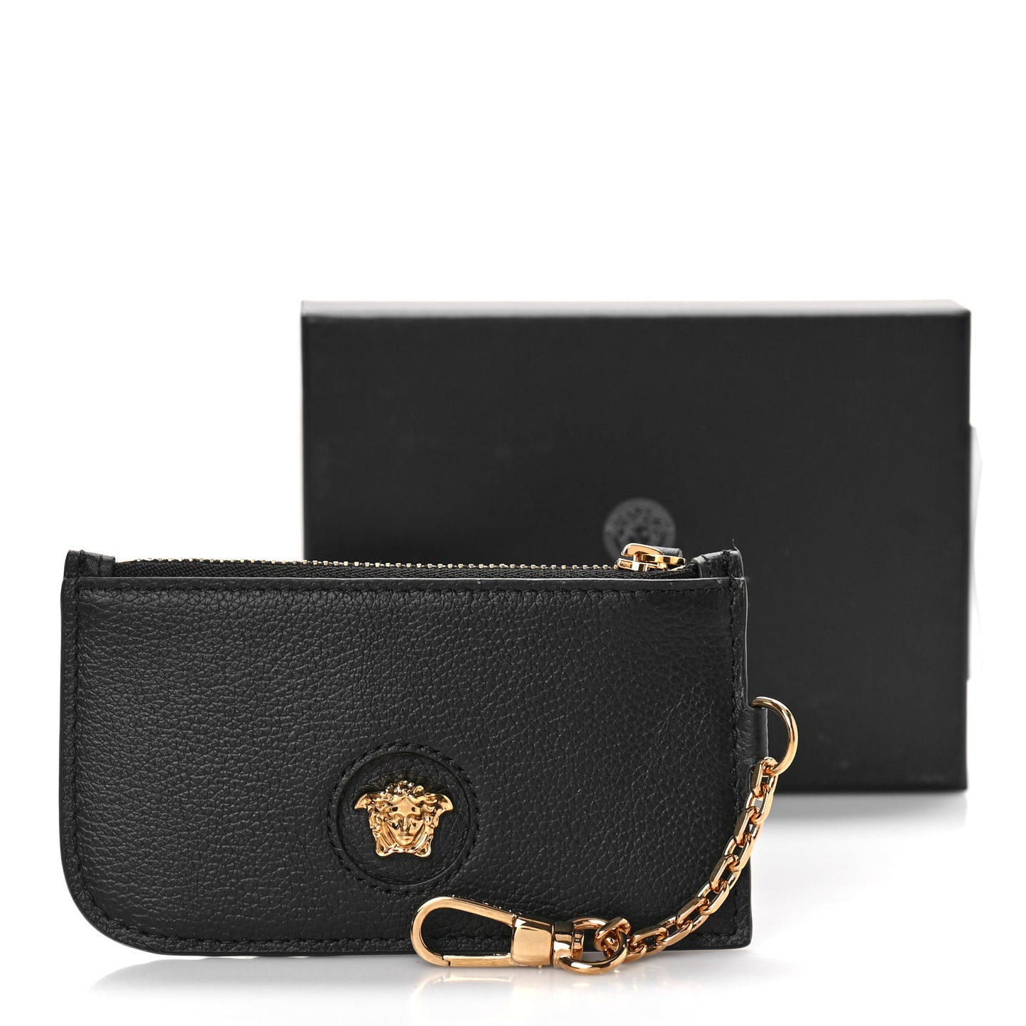 Grained Calfskin La Medusa Zip Card Case Black
