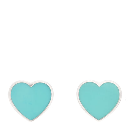 Tiffany Sterling Silver Enamel Heart Earrings Blue 1 of 4