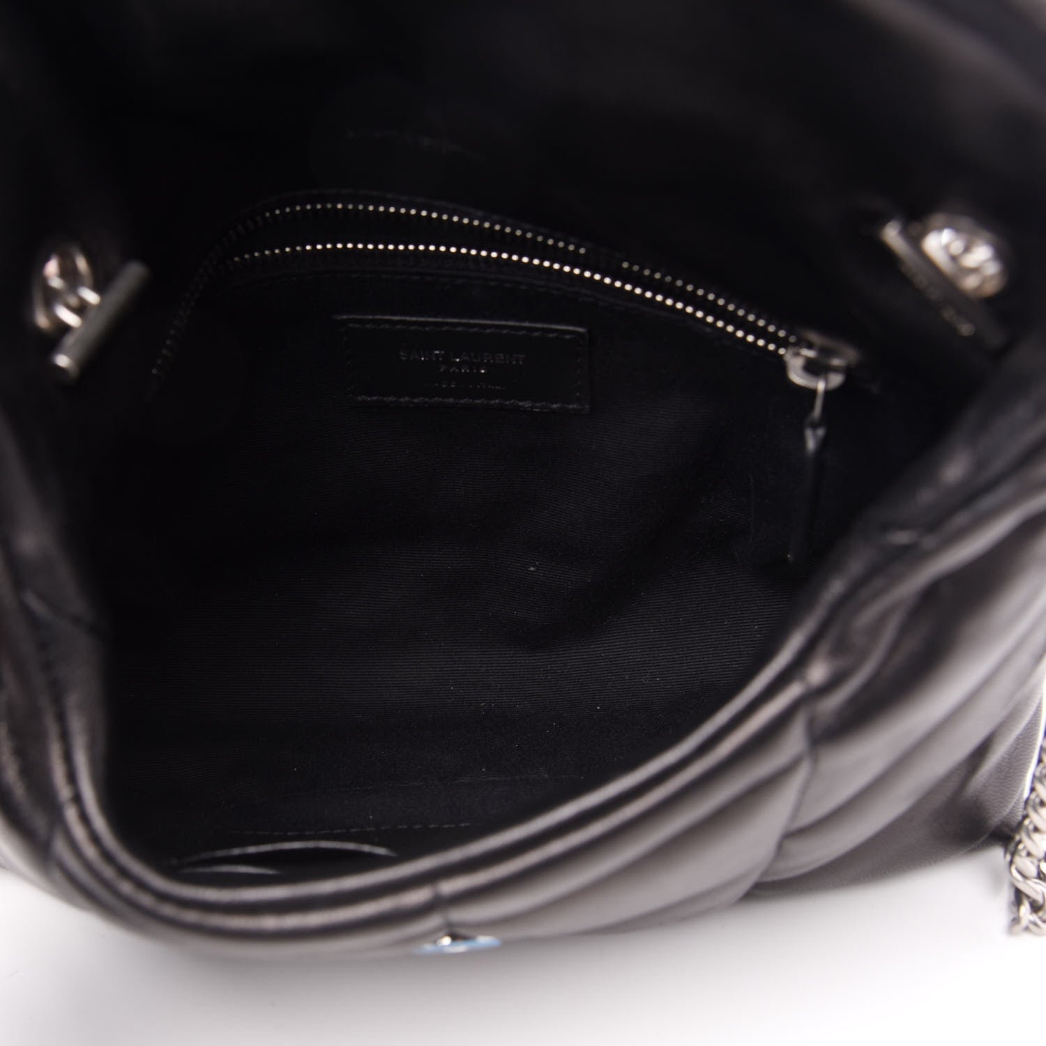 Saint Laurent Lambskin Quilted Toy Loulou Puffer Monogram Chain Satchel Black 5 of 12