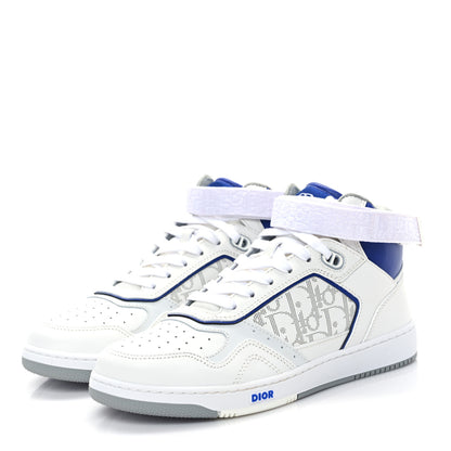 Christian Dior Smooth Calfskin Oblique Galaxy Perforated Mens B27 Mid Top Sneakers 40 White Blue 2 of 9