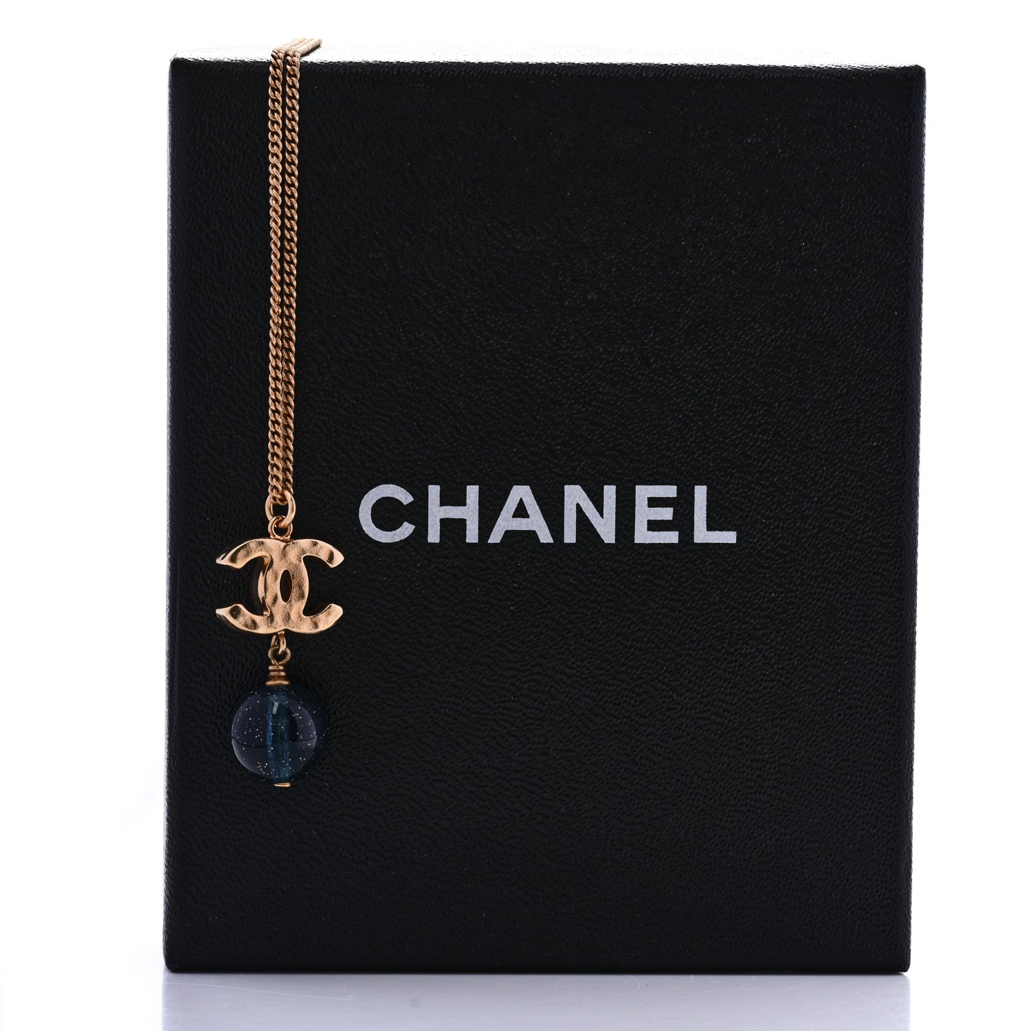 Chanel Metal Bead CC Drop CC Pendant Necklace Gold Blue 6 of 6