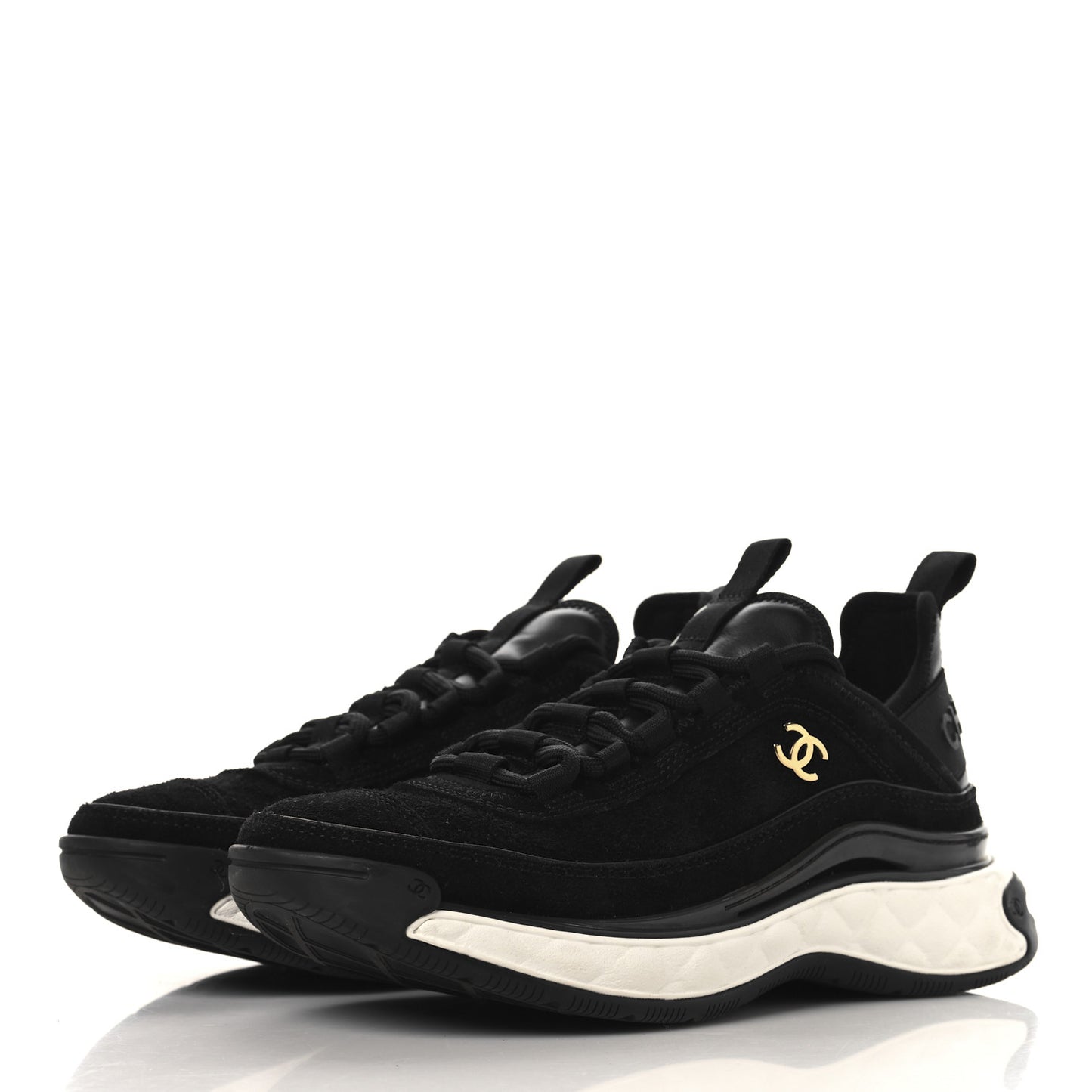 Suede Calfskin Nylon Grosgrain CC Sneakers 37 Black
