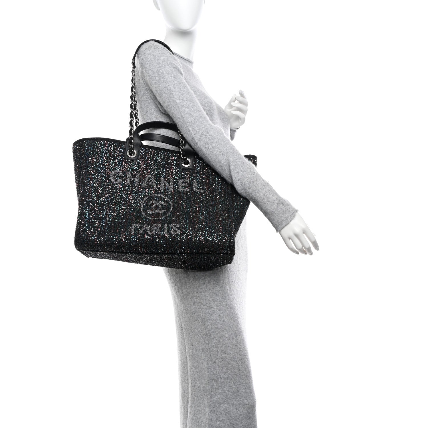 Chanel Calfskin Sequin Medium Deauville Tote Black 2 of 10
