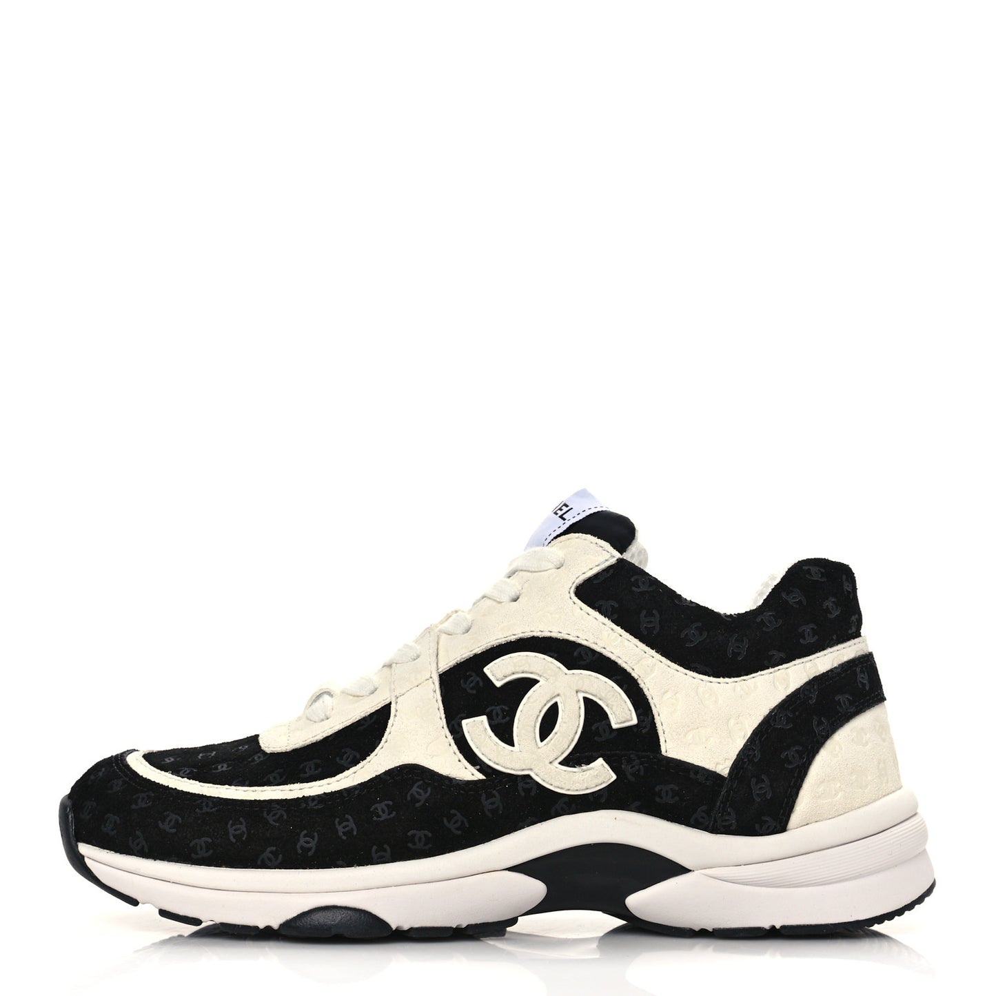 Suede Calfskin Printed CC Sneakers 38.5 Black White