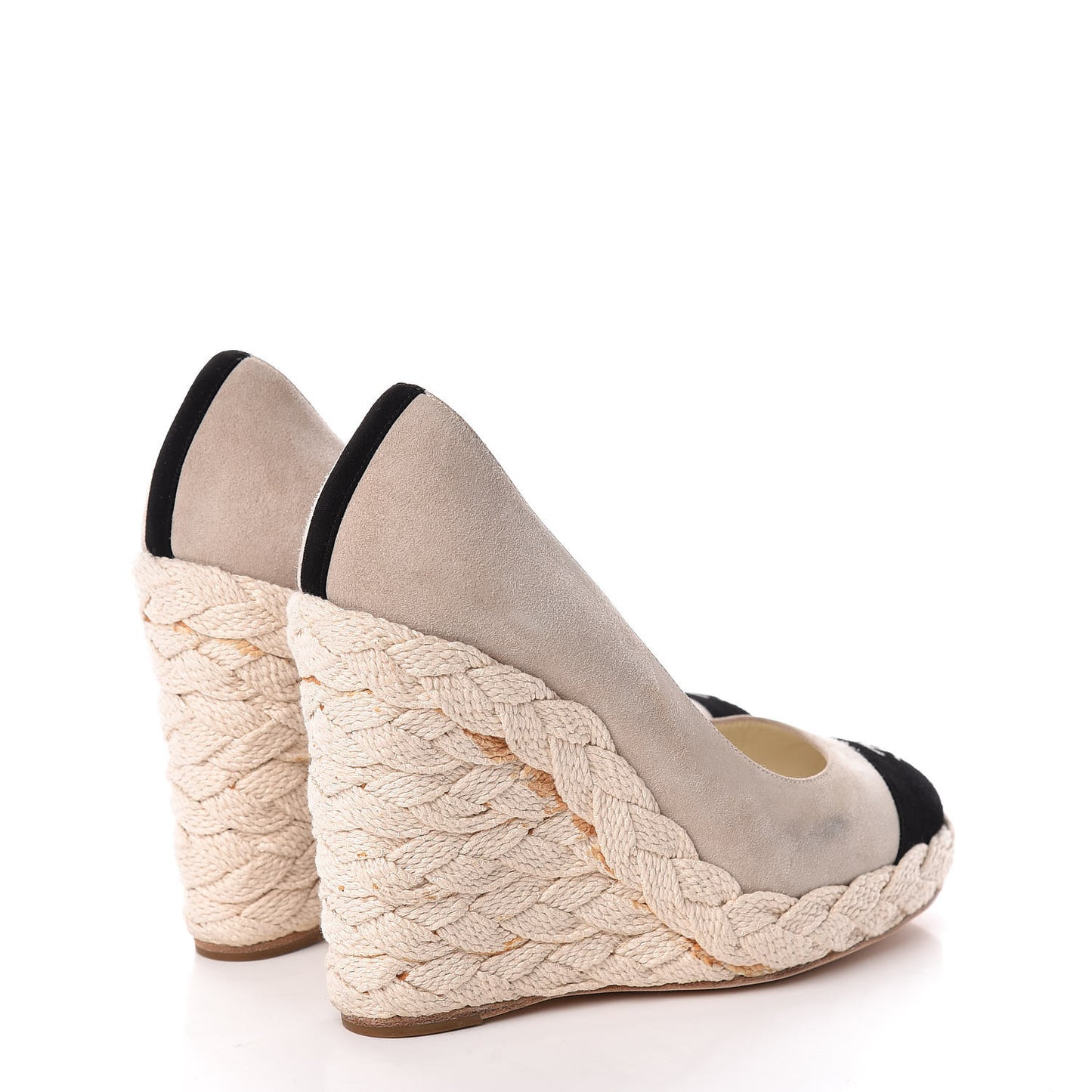 Suede Cap Toe CC Wedge Espadrilles 37 Grey Black