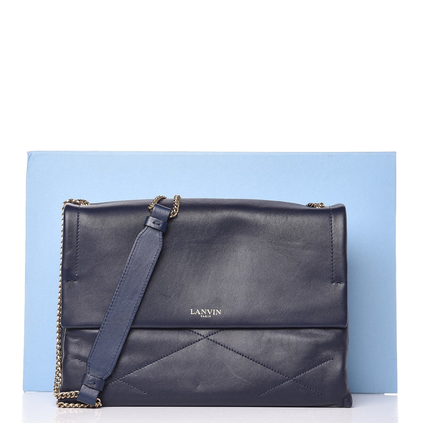 Lambskin Quilted Medium Sugar Flap Shoulder Bag Navy