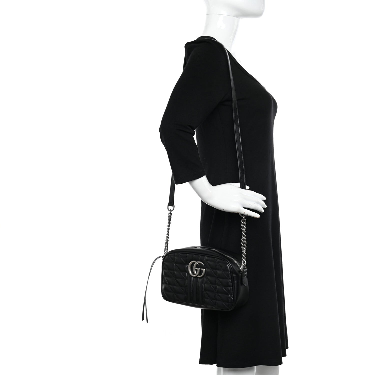 Gucci Calfskin Matelasse Aria Small GG Marmont Chain Shoulder Bag Black 2 of 12